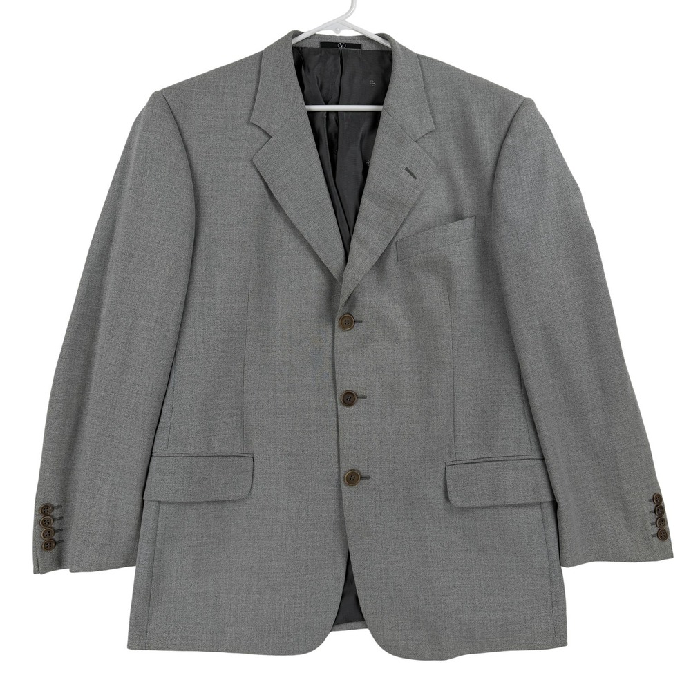 Valentino Uomo Suit Jacket Mens 54R Grayβ Wool Super 120s 3 Button Notch Lapel